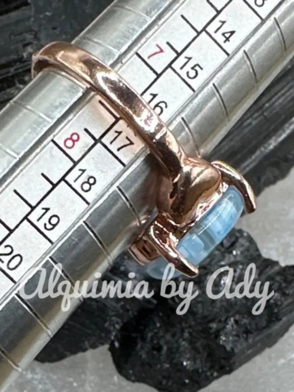 Alquimia Rose Gold Ring with Blue Enamel Turtle